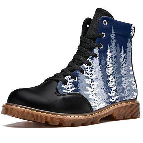 Lorvies Pine Tree Koniferen, Snow Woods, Silhouette, Winter, Wald, Landschaft, Winterstiefel, hoch, aus Segeltuch, für Herren, - mehrfarbig - Größe: 39 EU