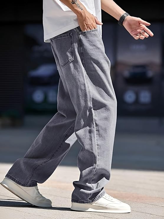 Image of INKKR Men Jeans||Regular Straight Fit Jean's||Loose Fit High Rise Denim Cotton Jeans||