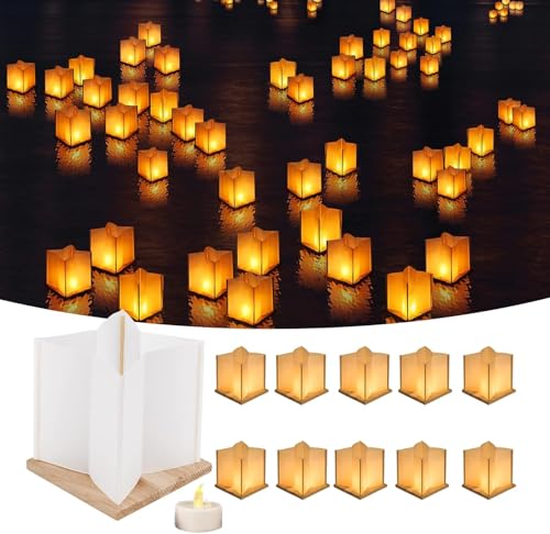 FuHigh 10-Set DIY Floating Water Lanterns Kit Decorative Candle Lanterns with Candles Waterproof Floating Lanterns for Pool Wedding Outdoor Wishing (10 Lanterns with LED Candles)