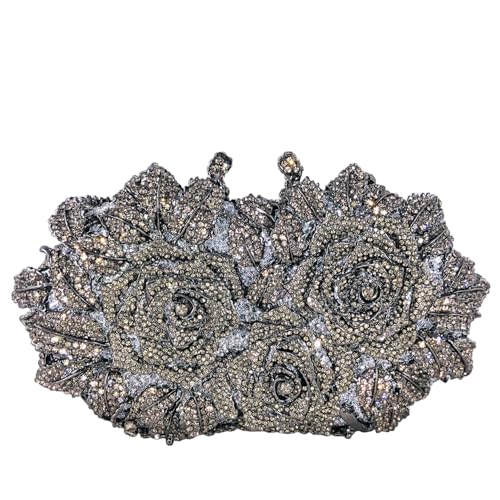 Image of Boutique De FGG Mini Flower Evening Bags For Women Formal,Party Rhinestone Clutch Purses,Wedding Floral Crystal Clutch Bag
