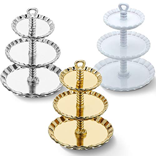 3 Pieces 1/12 Dollhouse Decor Accessories, Miniature 3-Tier Cupcake Stand Alloy Round Dessert Display Tower Dollhouse Kitchen Miniature Food Accessories for 1/12 Dollhouse Accessories Dolls Playsets