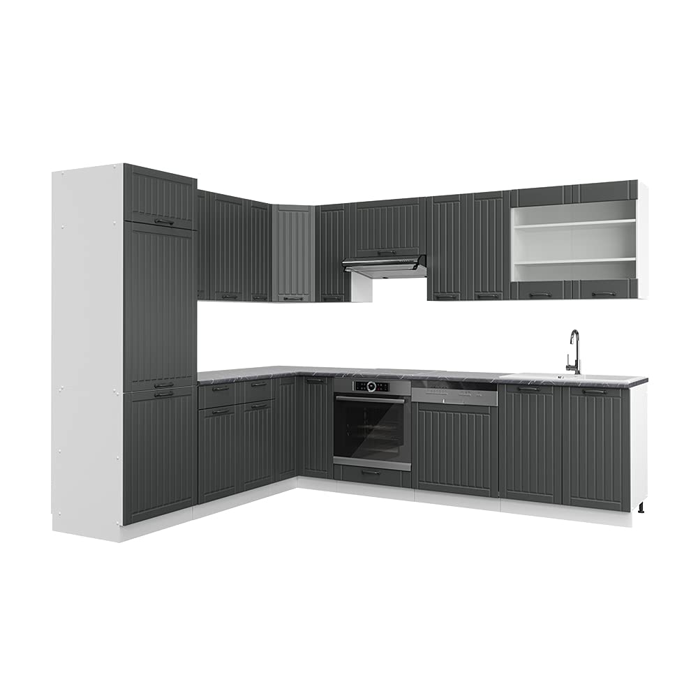 Cuisine équipée Cuisine en angle Fame-Line Style rustique anthracite