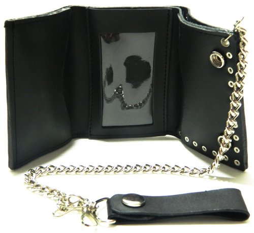 POW-MIA Military Biker Chain Leather Wallet Tri Fold2