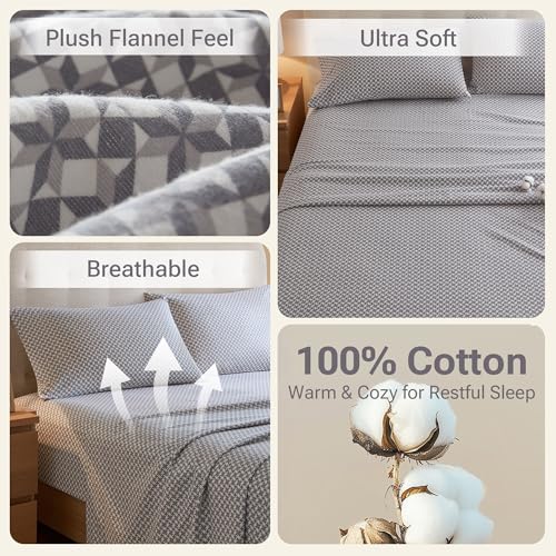 Sleep Philosophy True North Cotton Sheet Set Cozy Print 100% Cotton Flannel Sheets Bedding Set, Oversized Sheets, Deep Pocket Fits Up to 14" Mattress Cal King Bed Sheets Cal King Snowflake 4 Piece