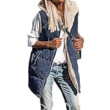 Womens 2023 Fall Reversible Vests Sleeveless Fleece Jacket Zip Up Hoodie Pockets Long Warm Winter Coat Outerwear -  Suhorseful women coats