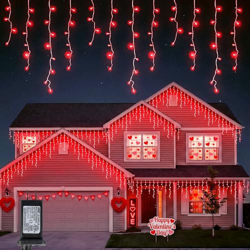 Qunlight 300 LED Red Icicle Lights 33FT Christmas Lights Outdoor