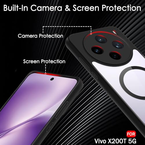 Image of TheGiftKart Hybrid Shockproof Back Cover Case for Vivo X200T 5G Compatible with MagSafe | Camera Protection Module | Hard Back Cover Case (PC & TPU, Transparent Clear Back, Black Sides)