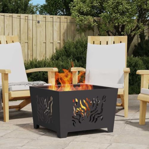 sephironlbb Brasero negro cuadrado 60 x 60 x 40 cm, acero resistente a la intemperie, resistente al calor, para jardín, terraza, balcón, calor acogedor y elegante calefacción al aire libre