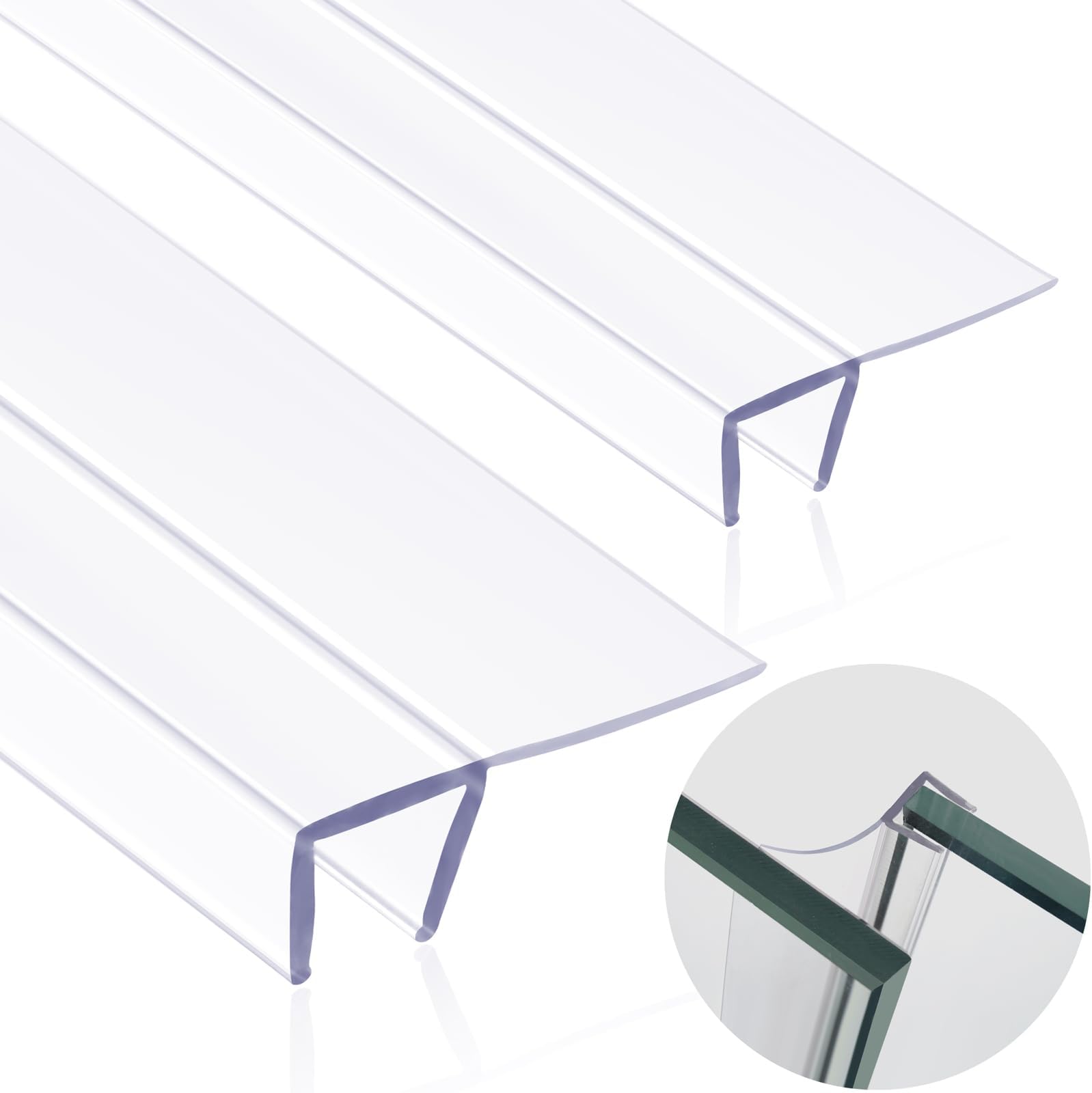 2 PCS 3/8"x 77" F Type Polycarbonate Sliding Glass Shower Door Seal Strip, Clear, Fits 3/8 inch Glass, Frameless Shower Door Bottom Seal, Stops Leaks, Creates Water Barrier