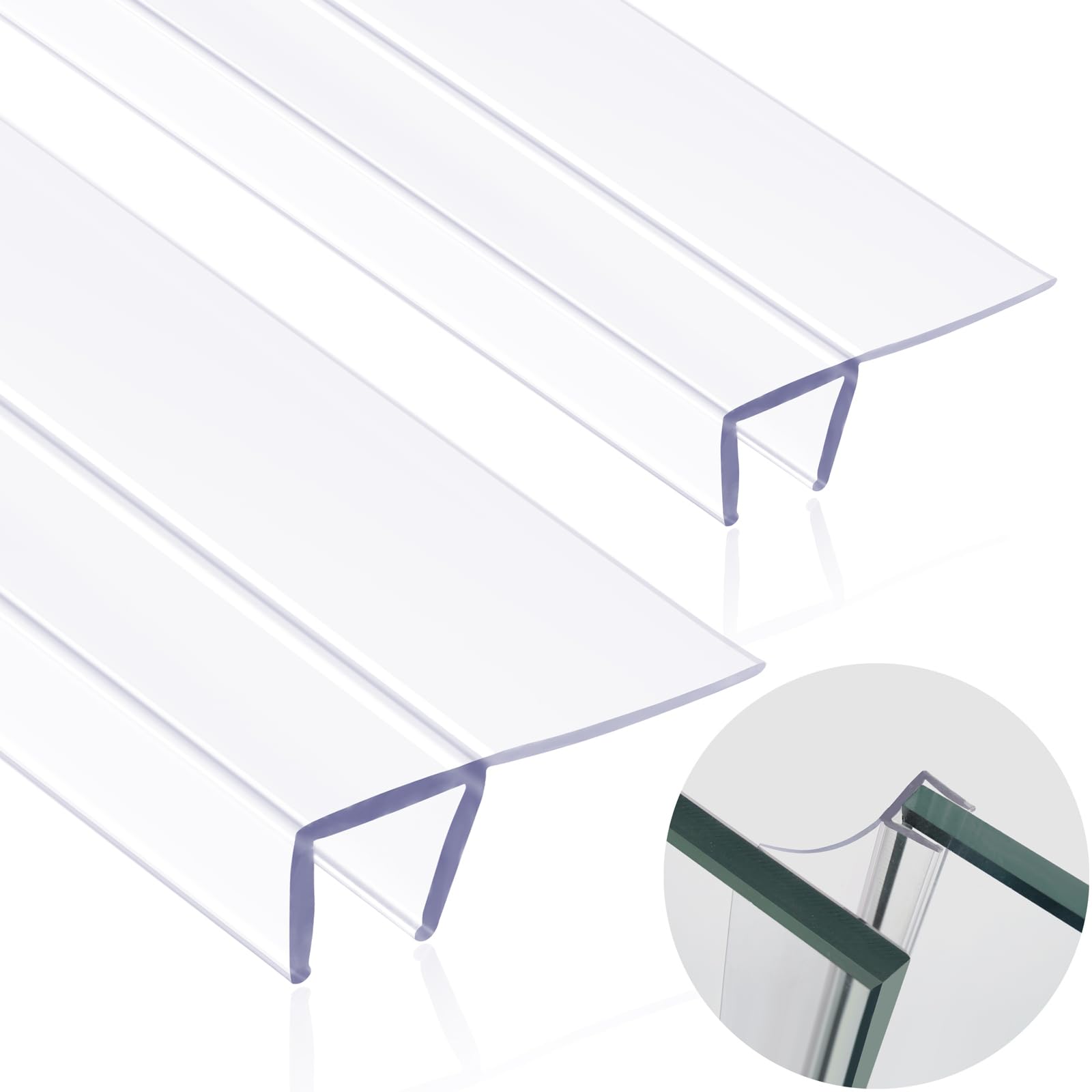2 PCS 3/8"x 77" F Type Polycarbonate Sliding Glass Shower Door Seal Strip, Clear, Fits 3/8 inch Glass, Frameless Shower Door Bottom Seal, Stops Leaks, Creates Water Barrier