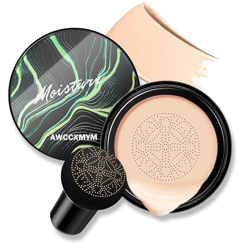 AWCCXMYM CC Cream Cushion Foundation Full Coverage Foundation Matte Moisturizing Concealer BB Cream Foundation Makeup with Mushroom Head for Glowing Flawless Skin Radiance 04#Nude Cover