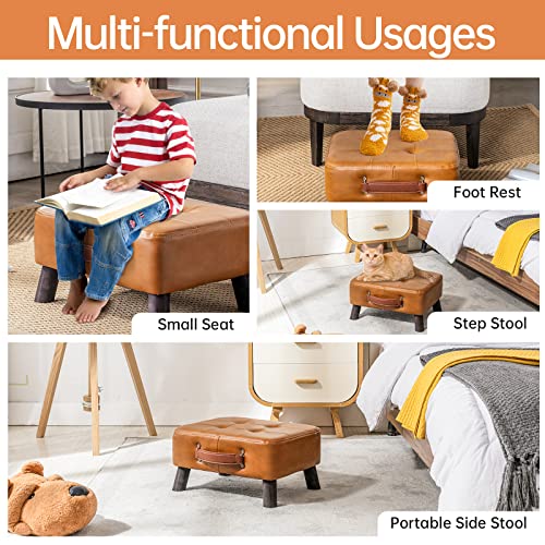 Durfii Small Foot Stool Ottoman, Pu Leather Rectangle Ottoman Footrest, Bedside Step Stool With Wood Legs thumb #4