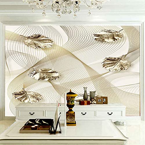 Papier peint 3D feuilles de ligne d'or autocollant chambre 150x105 - 4