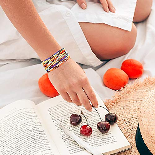 Heidkrueger Seed Bead Stretch Bracelets Colorful Rainbow Tiny Beaded Stackable Vsco Bracelets Boho Summer Vacation Adjustable Bangle Bracelet For Women Girls 14Pcs #TOP2