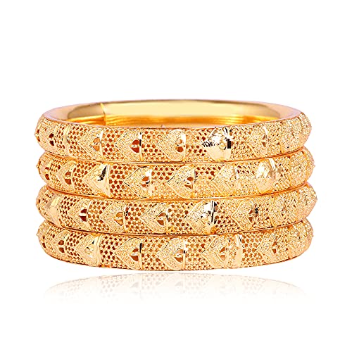 JD'Z COLLECTION Indian Gold Plated Bangles Bracelets Bollywood Jewelry For Women & Girls Traditional Pola Gold Bangles Set of 4pc Trendy Costume Jewelry Bangles Set (2.8, *1)