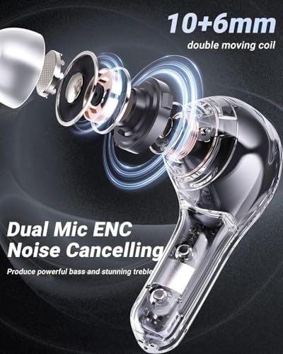 Clear Beat Cuffie Auricolari Wireless Bluetooth 5.3, Design Trasparente, Suono Cristallino, Impermeabili IPX4, Custodia con Ricarica Smartphone, Microfono Integrato, Autonomia 2-3 Ore, USB-C (Rosa)