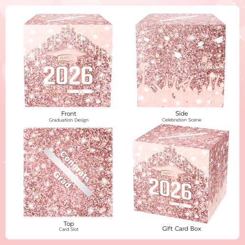 Image of 2026 Graduation Card Box Holder, Foldable Grad Congrat Decoration Box for Girls Women Graduation Party Celebration Pink