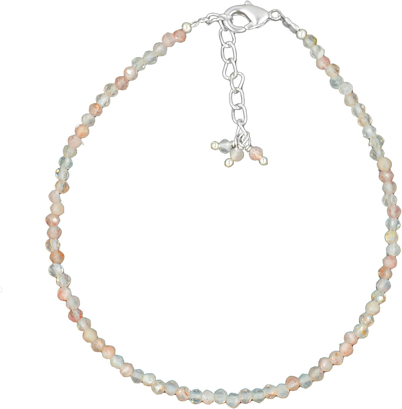 TGH Natural Beads Bracelet Micro Faceted Gemstones Jewelry For Her, Birthstone Energy Healing Crystals, Silver Plated Chain 8 inch, Christmas Gifts