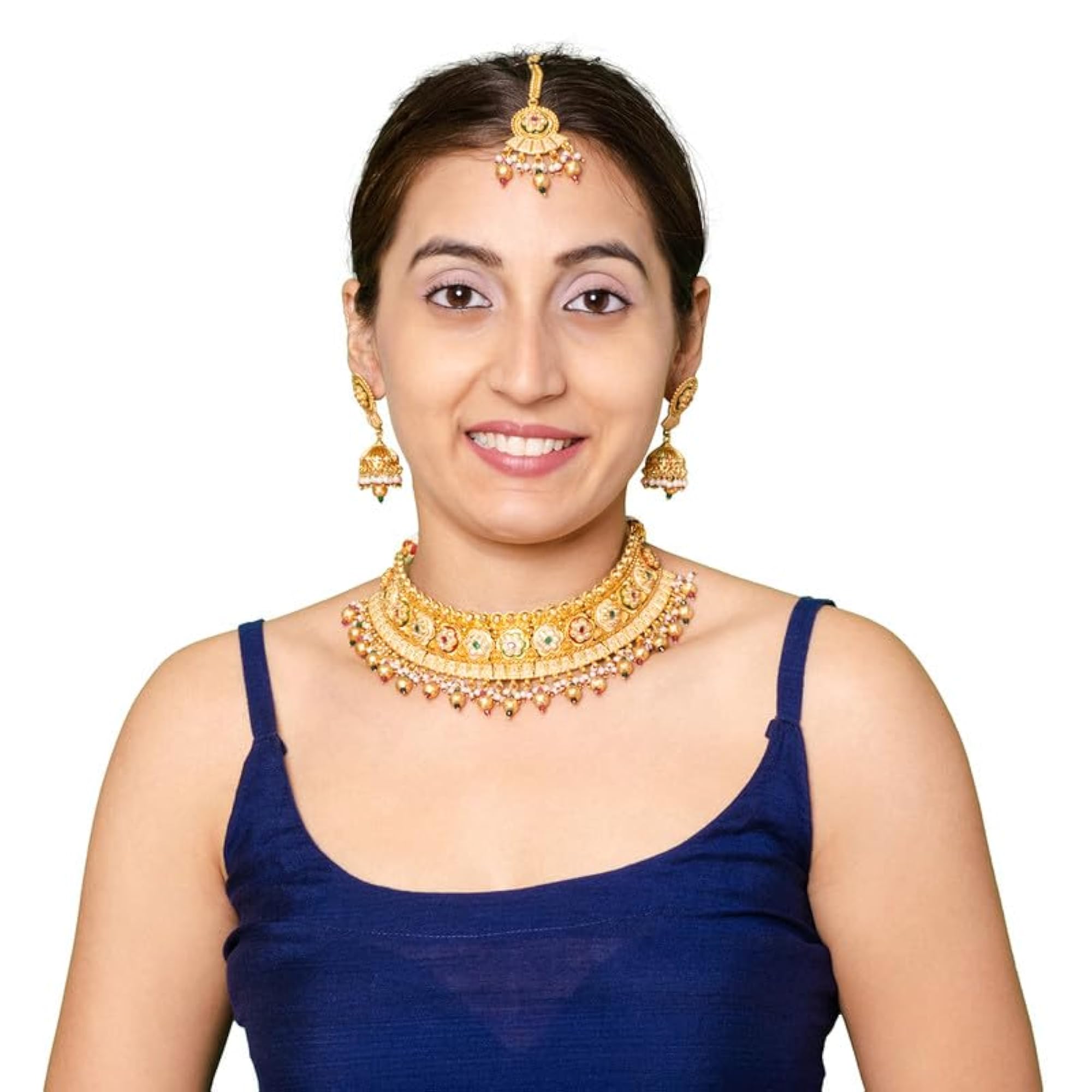 Traditional Gold Plated Kundan & CZ Studded Choker Necklace Set