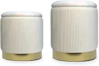 YYW HOME Ottoman with Storage - White Velvet Ottoman for Living Room, Velvet Storage Ottoman for Kids Room,Gold Ottoman with Storage, Vanity Chair for Bedroom,Set of 2 Velvet Ottoman (White)