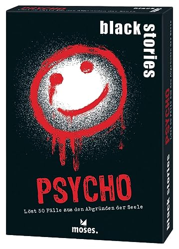 moses. 90056 Black Stories Psycho-50 Rätsel mit Fällen aus den Abgründen der Seele Krimi Kartenspiel mit Spielvariante und Punktechips, Rätselspiel für Jugendliche und Erwachsene, White