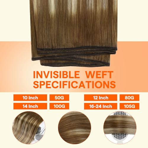 Image of Full Shine Weft Hair Extensions For Women 20 Inch 105G, Sew In Human Hair | Sew In Weft Extensions, Soft Straight Hair, Color 4 /27 /60 /8, Length And Fullness Boost