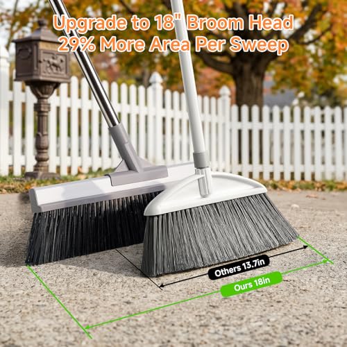 Keyloland 18\" Extra Wide Heavy Duty Broom, Aluminum Reinforced Commercial Broom for Driveway and Garage, 60\" Adjustable Handle, 29% More Sweeping Area for Concrete, Patios, Decks, Workshops - Thumbnail 2