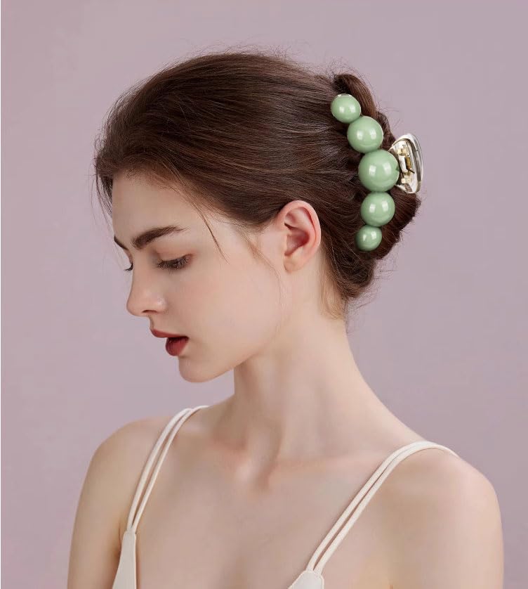 Miniatura 3 de 3 pinzas para el cabello con perlas verdes, pinzas de resina acrílica, lindas pinzas para el cabello medianas y pequeñas, pinzas antideslizantes