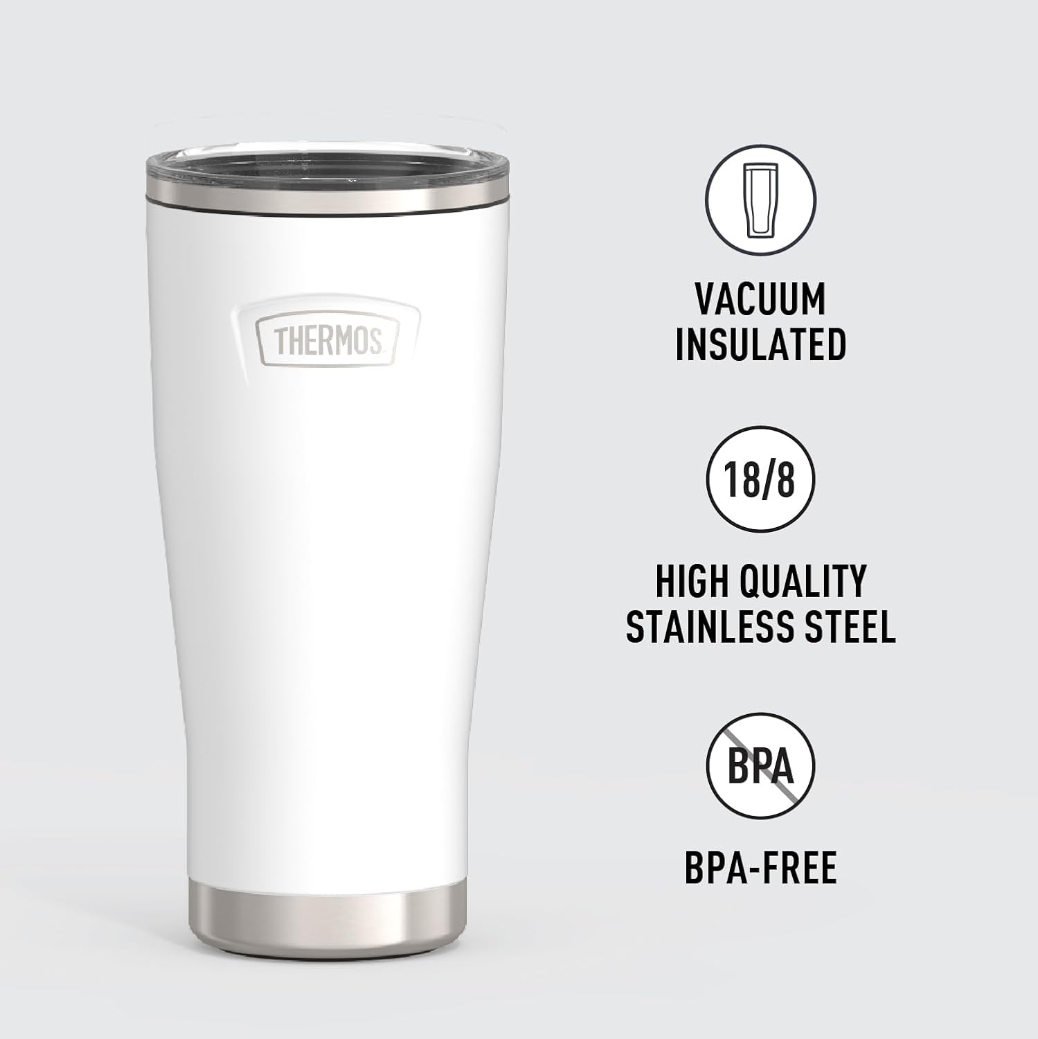 THERMOS ICON SERIES, Stainless Steel Cold Tumbler with Slide Lock, 24 Ounce, Snow - Image 2