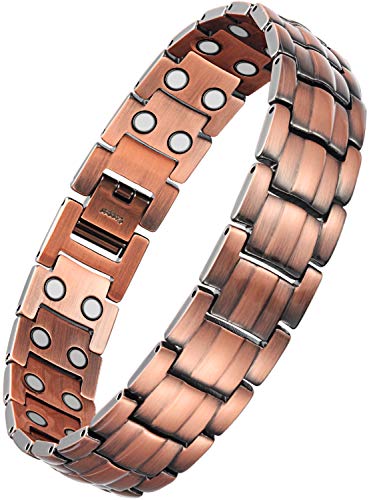 WELMAG® Mens Copper Double Row Magnetic Therapy Bracelets for Arthritis Wristband Adjustable
