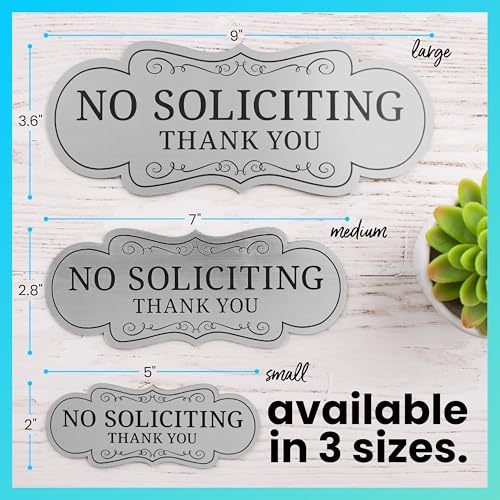 Image of ExcelMark Premium No Soliciting Sign for House - Made in the USA (Medium - 2.8 inchx 7 inch, Brushed Silver with Black Letters)