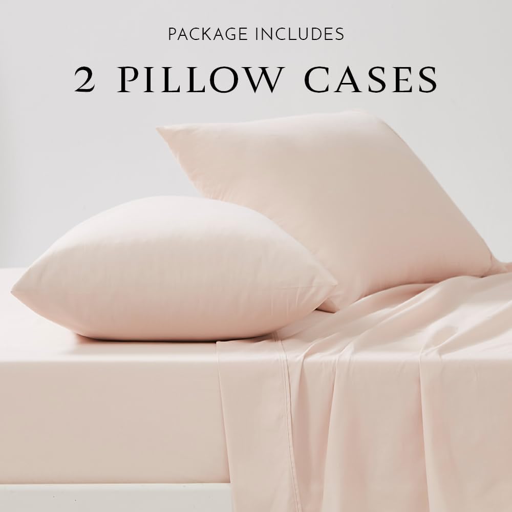 Linen Closet 100% Organic Cotton Pillow Cases standard Size Set of 2, Pale Pink, 300 Thread Count Pillow Covers, Percale, Cooling, Crisp, Breathable Pillowcases for Home, Hotel Pillows, 30"x20”