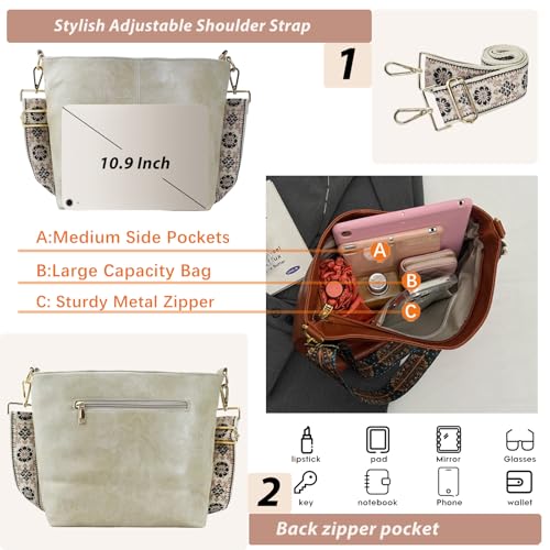 Image of Hobo Bags Vegan Leather Crossbody Bag Guitar Strap Shoulder Purses with Zipper Handbags for Women