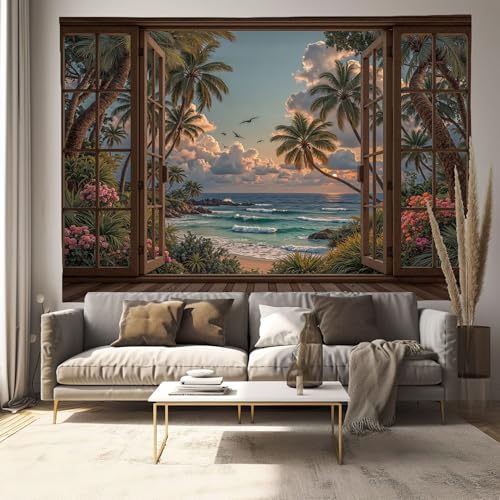 Tapisserie murale plage tropicale 3D pour agrandir une pièce