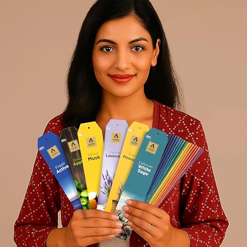 Image of The Aroma Factory Premium Incense Sticks for Pooja | Set of 6 Fragrances Gift Pack (Lavender, Musk, White Sage, Fresh, GreenApple, Pineapple) 120 Agarbatti (6 x 20 Sticks Each)