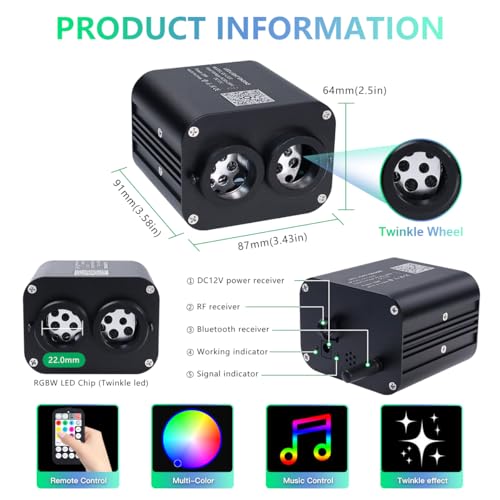 Image of Starlight Headliner Kit,Twinkle + Music Sync Dual Color Fiber Optic Star Ceiling Lights with APP Remote Control, RGBW Star Lights for Car /Home Ceiling Decor, 900pcs 9.8ft