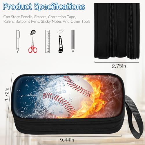 Image of TILYTADLY Large Pencil Case for Boys - Baseball Boys Pencil Pouch with Zipper Compartments - Big Capacity Pen Box Pen Bag Organizer with Keychain for Kids Teens School