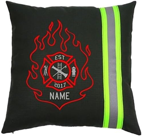 Fully Involved Stitching Firefighter Personalized Black Throw Pillow with Flame Maltese Cross