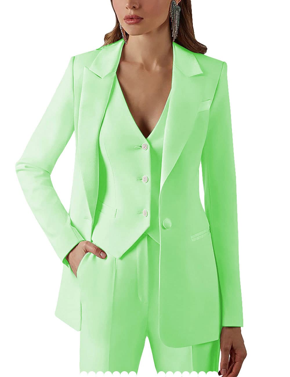 Womens Suits for Office Work 3 Pieces Set Notch Lapel Single Breasted Vest Lady Business Suit Blazer Vest