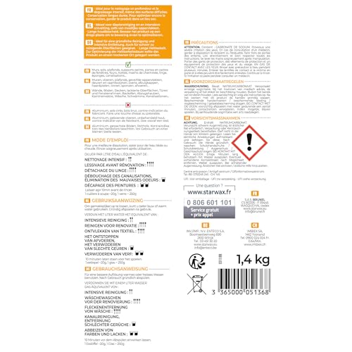 STARWAX - Dégraissant & rénovant Cristaux de soude - Multi-usages - Entretien canalisations & dépeinture - Longue conser