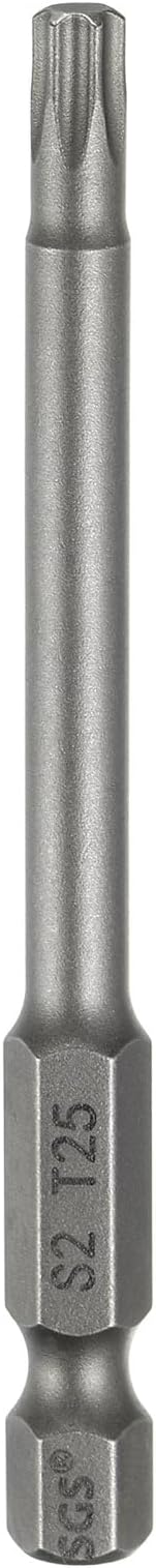 – T25 Torx Head Screwdriver Bit 1/4" Hex Shank 3" (75mm) Long Magnetic No Hole Tip Tamper Proof 6 Point Star Screw Driver Drill Bits S2 Steel Industrial Power Screwdrivers