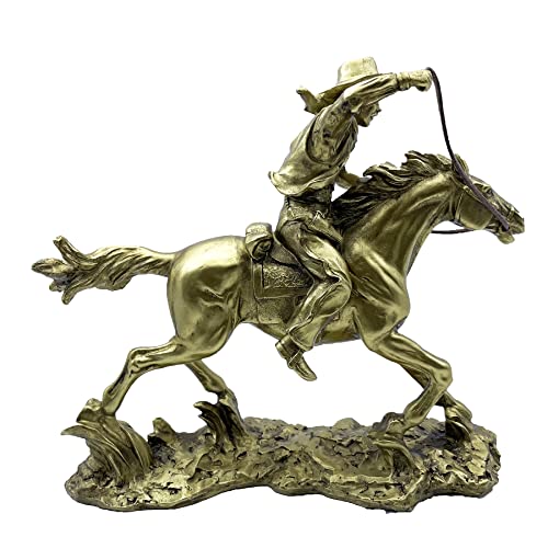 10 Inch Cowboy With Running Horse Statue Sculpture Frgurine For Home Office Living Room Desktop Decor Decoration Figurines Gold #TOP6