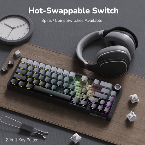 Image of RK ROYAL KLUDGE R65 Wired Gaming Keyboard with Volume Knob, 60% Percent RGB Backlit Mechanical Keyboard, Side Printed PBT Keycaps, QMK /VIA, 66 Keys Hot Swappable Beige Switch, Gradient Black