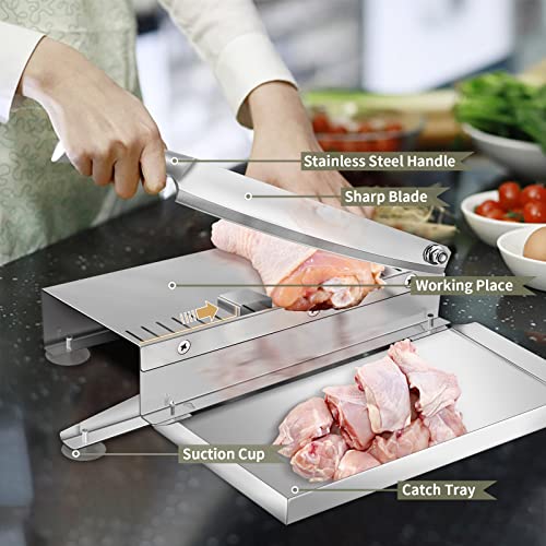 Meat-Slicer-Bone-Cutter-20inManual-Ribs-Chopper-for-Chicken-Fish-or-BeefStainless-Steel-Frozen-Meat-Slicer-with-Food-Tray