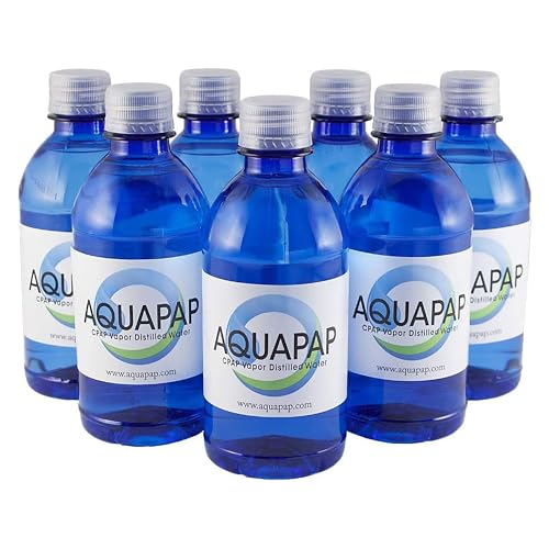 AQUAPAP Distilled Water for CPAP Machines | 12 Oz Travel Water Bottles for CPAP Humidifier | Vapor Distilled CPAP Water Compatible with ResMed & Respironics | TSA Approved | 8 Pack