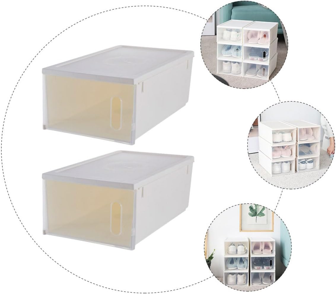 BESPORTBLE 2pcs Plastic Shoe Storage Boxes with Lids, Large Capacity Stackable Shoe Organizer for Home Closet, Sturdy Storage Case for Sneakers and Boots
