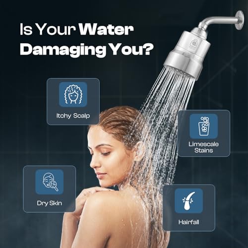 Image of DOCAT Shower Filter for Hard Water | Wall Mounted Water Softener with Multi-Layer Cartridge | Removes Chlorine, Dirt & Odor | Reduces Hair Fall & Skin Dryness | Bathroom Tap & Shower Filter