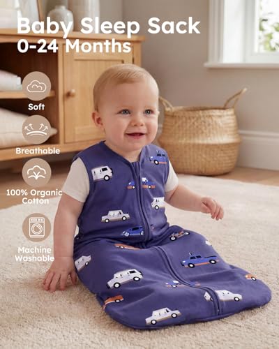 Image of Yoofoss Baby Sleep Sack 0-6 Months Wearable Blanket for Babies 100% Organic Cotton 2-Way Zipper TOG 0.5 Toddler Sleeping Sack 3 Pack, Sleep Sacks