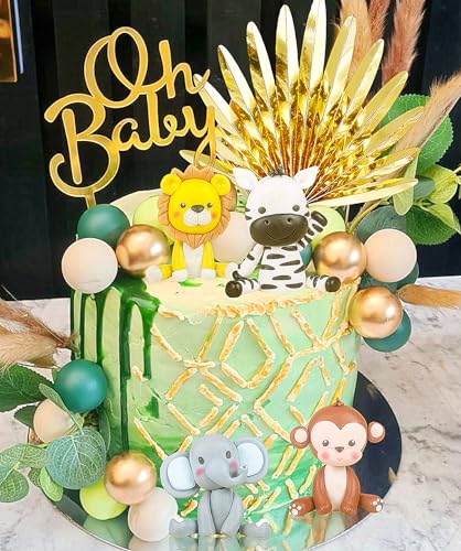 Décoration gâteau fête prénatale animaux safari avec boules vert sauge