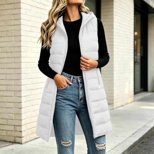 Gumipy Women Puffer Vest Long Hooded Quilted Vest Lightweight Puffer Coat - image 3